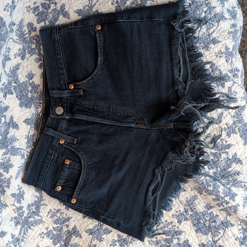 Levi's Dark Wash Frayed Denim Shorts